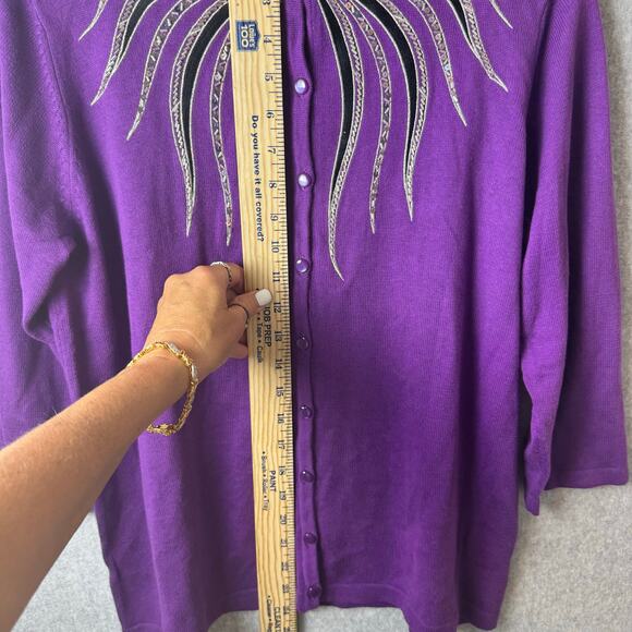 NWT Bob Mackie Cardigan Sweater Women’s Medium Purple Wearable Art Sequins Retro - Picture 7 of 11